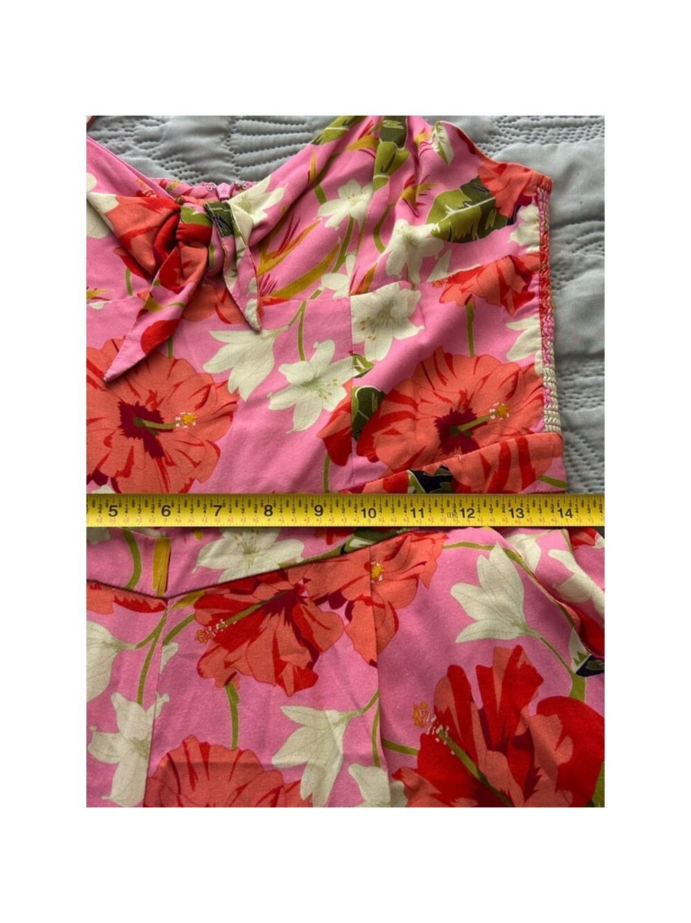 Yumi Kim Mai Tai Pink Floral Wide Leg Jumpsuit Rayon Size 12 - Picture 10 of 11